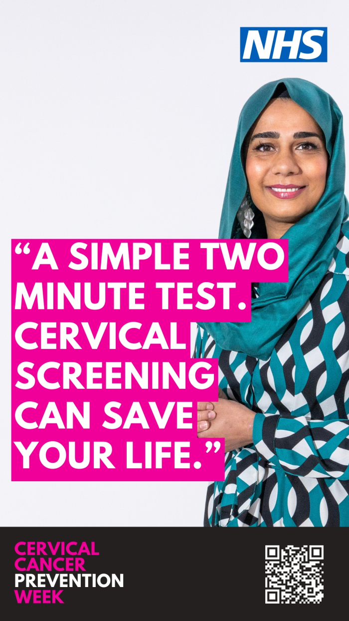 Woman urging you to have a cervical smear test